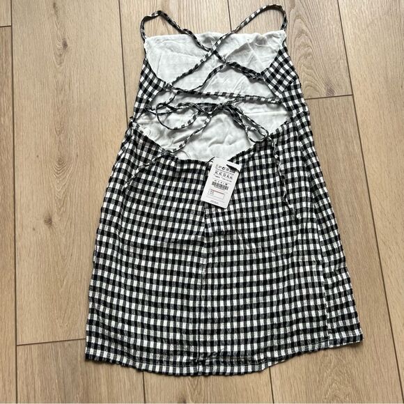 NWT Pull&Bear Black and White Gingham Strappy Mini Dress Size XL - Picture 9 of 13